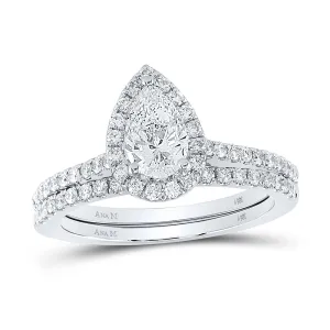 1 1/4CTW-DIA ANA M 3/4CT-CPEAR BRIDAL SET SINGLE HALO