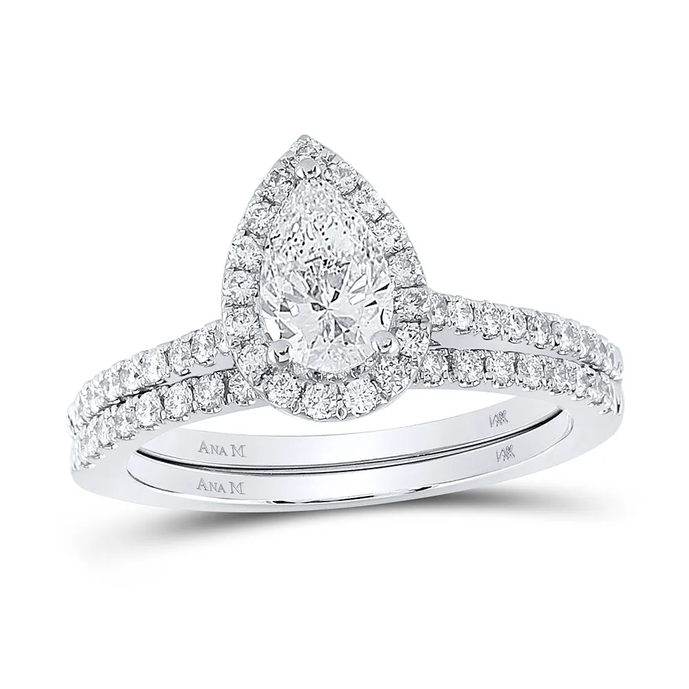 1 1/4CTW-DIA ANA M 3/4CT-CPEAR BRIDAL SET SINGLE HALO
