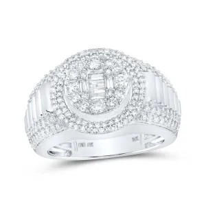 10kt White Gold Mens Round Diamond Circle Cluster Ring 1-5/8 Cttw