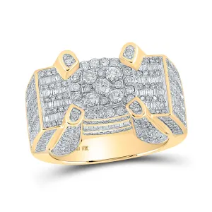 10kt Yellow Gold Mens Round Diamond Cluster Ring 2-5/8 Cttw