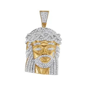 10kt Yellow Gold Mens Round Diamond Jesus Christ Messiah Charm Pendant 1.00 Cttw
