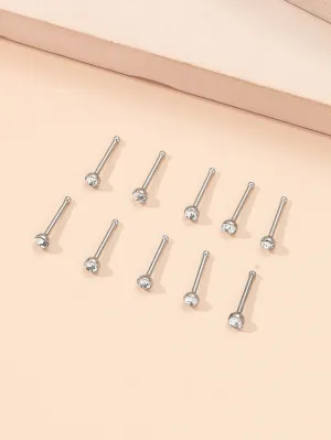 10pcs Rhinestone Decor Nose Stud - White