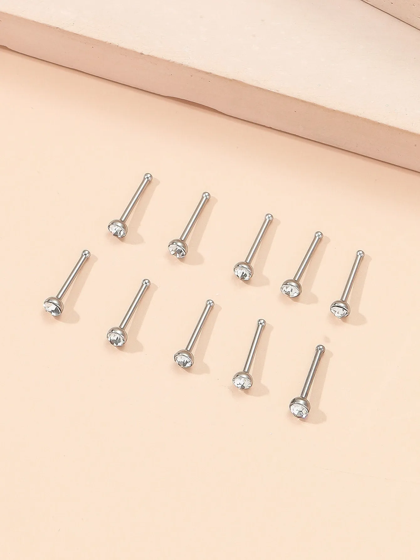 10pcs Rhinestone Decor Nose Stud - White
