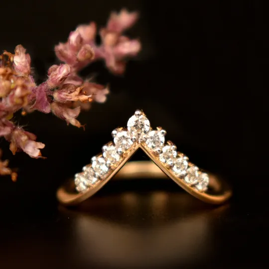 11 Diamond Deep V Chevron Stack Ring in 14K Solid Gold