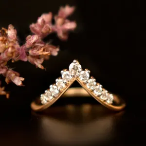 11 Diamond Deep V Chevron Stack Ring in 14K Solid Gold