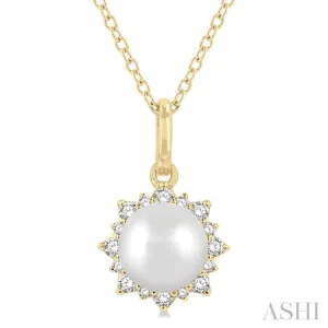 1/10 ctw Petite Sun 6X6MM Pearl and Round Cut Diamond Fashion Pendant With Chain in 10K Yellow Gold