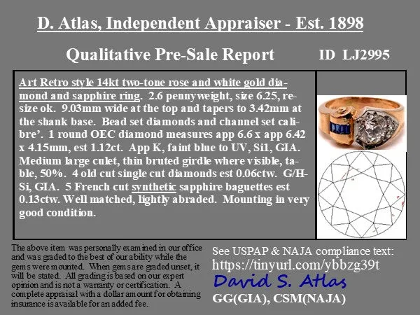 1.31ctw Retro Art Old European Cut Diamond & Sapphire Ring