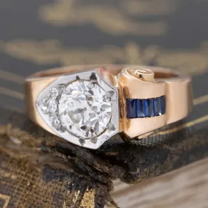 1.31ctw Retro Art Old European Cut Diamond & Sapphire Ring