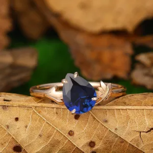 1.35CT Pear Shaped Sapphire Solitaire  Leaf Design Wedding Bridal Ring