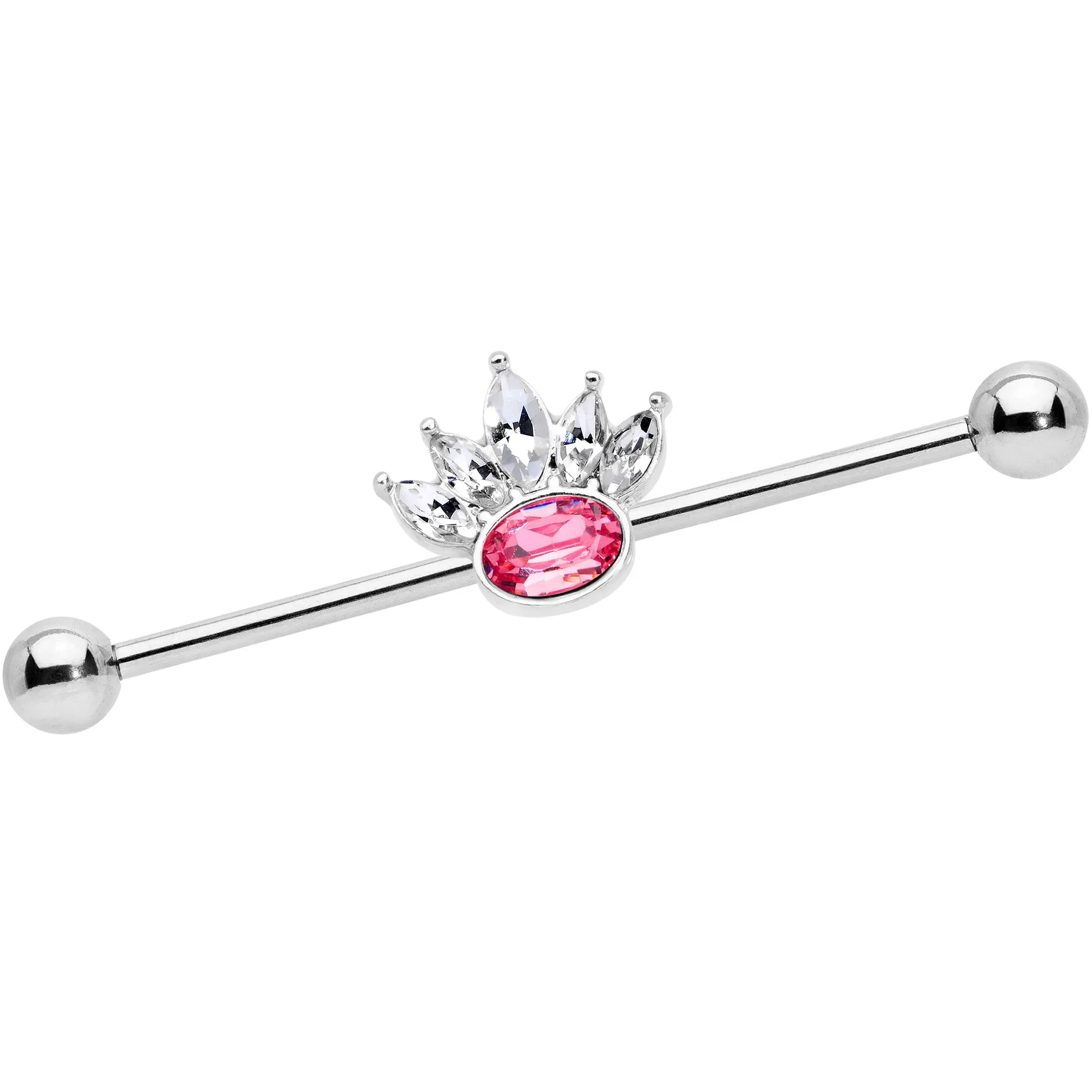 14 Gauge Clear Pink Gem Crown Industrial Barbell 38mm