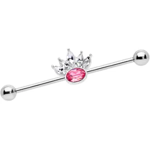 14 Gauge Clear Pink Gem Crown Industrial Barbell 38mm