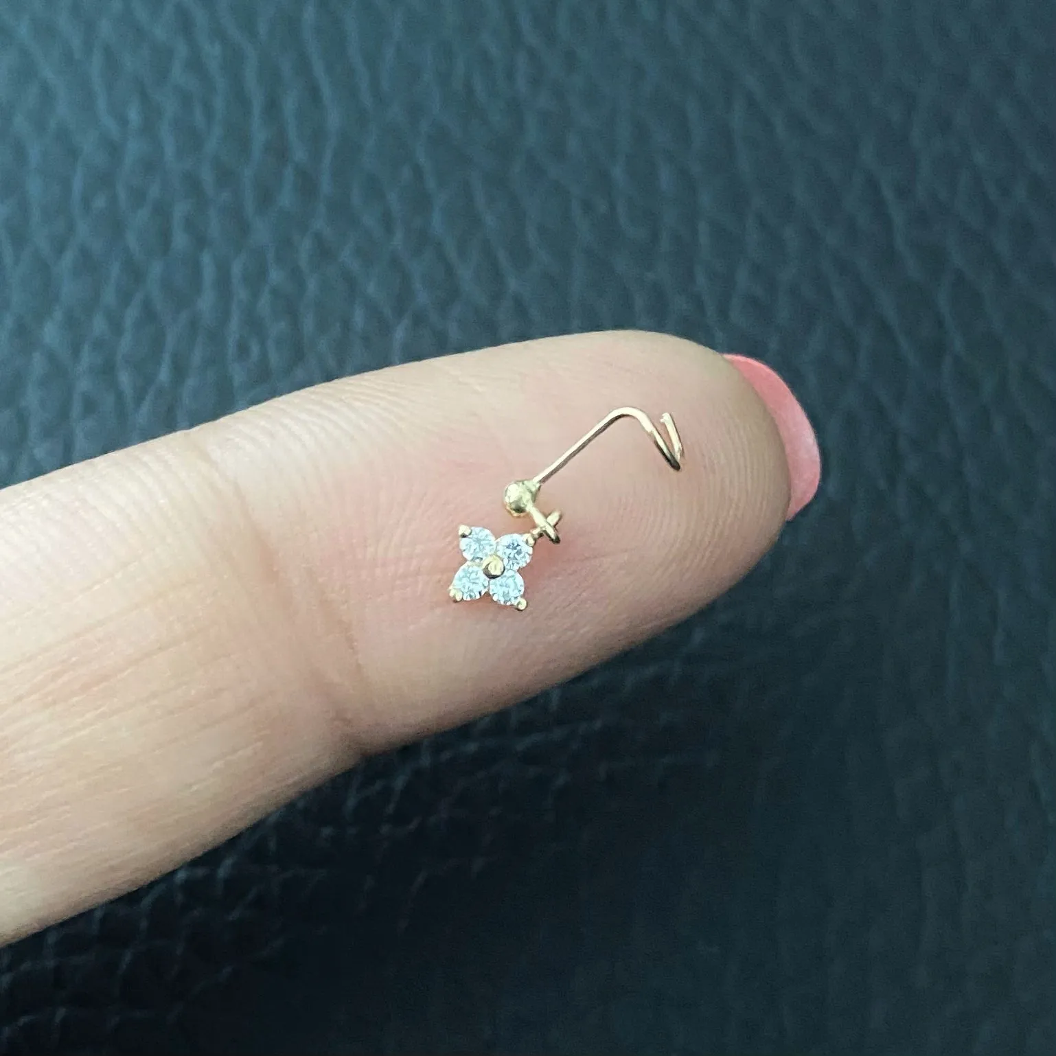 14k CZ Hanging Flower Nose Screw Stud