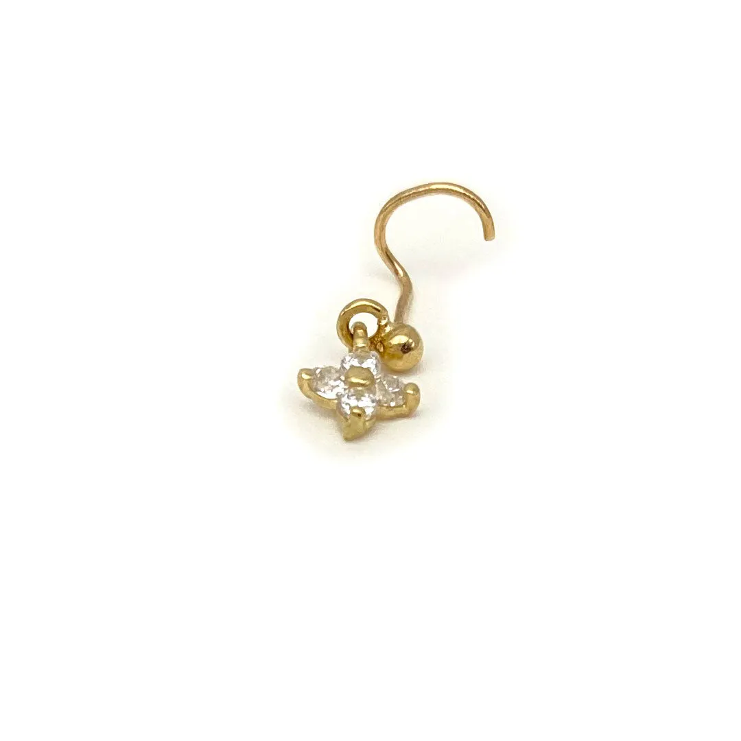 14k CZ Hanging Flower Nose Screw Stud
