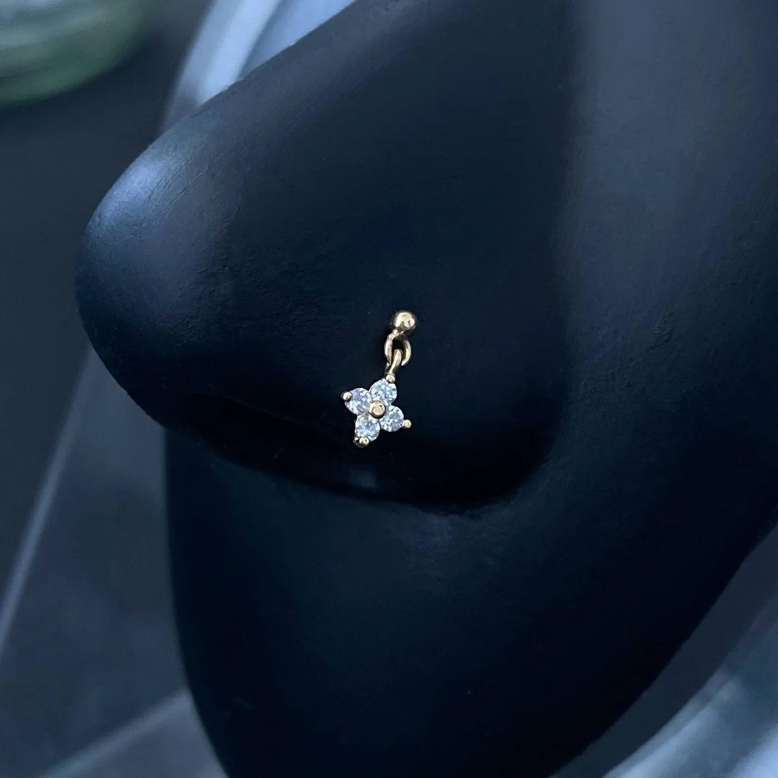 14k CZ Hanging Flower Nose Screw Stud