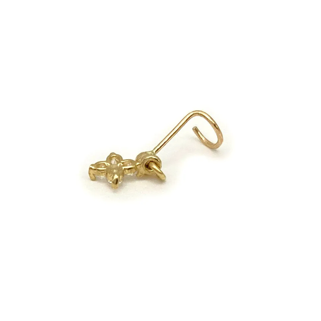 14k CZ Hanging Flower Nose Screw Stud