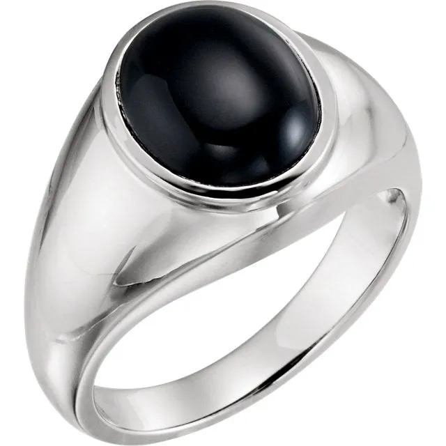 14K Gold Natural Black Onyx Bezel-Set Ring