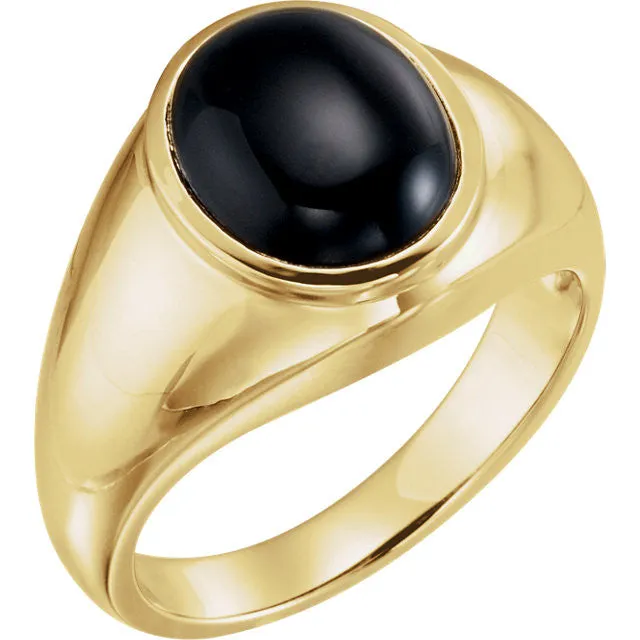 14K Gold Natural Black Onyx Bezel-Set Ring