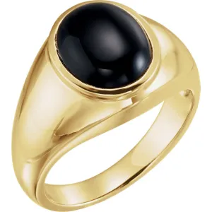 14K Gold Natural Black Onyx Bezel-Set Ring