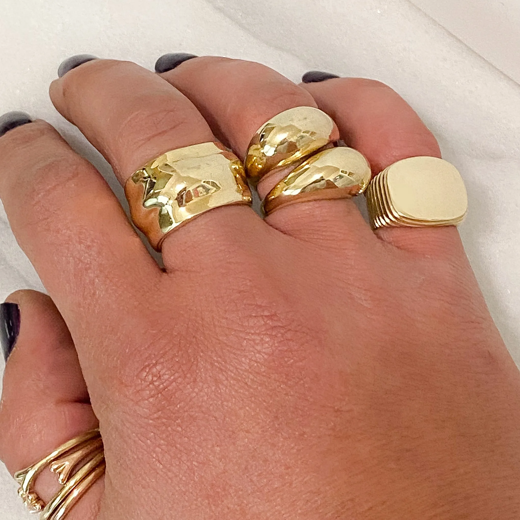 14K Gold Retro Riveted Square Signet Ring