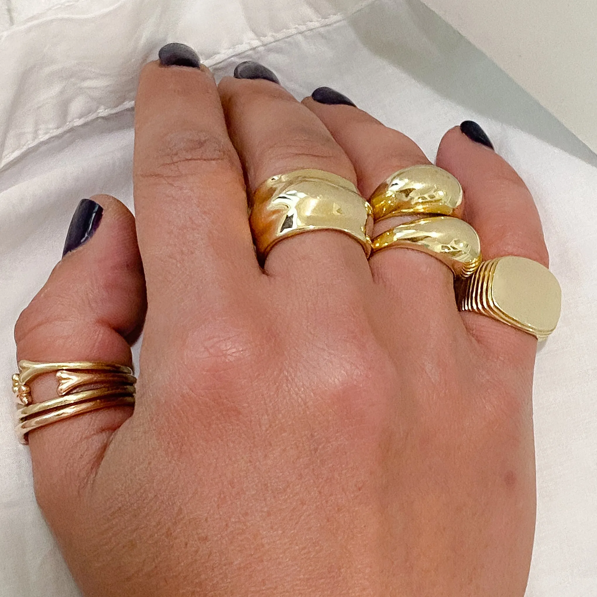 14K Gold Retro Riveted Square Signet Ring