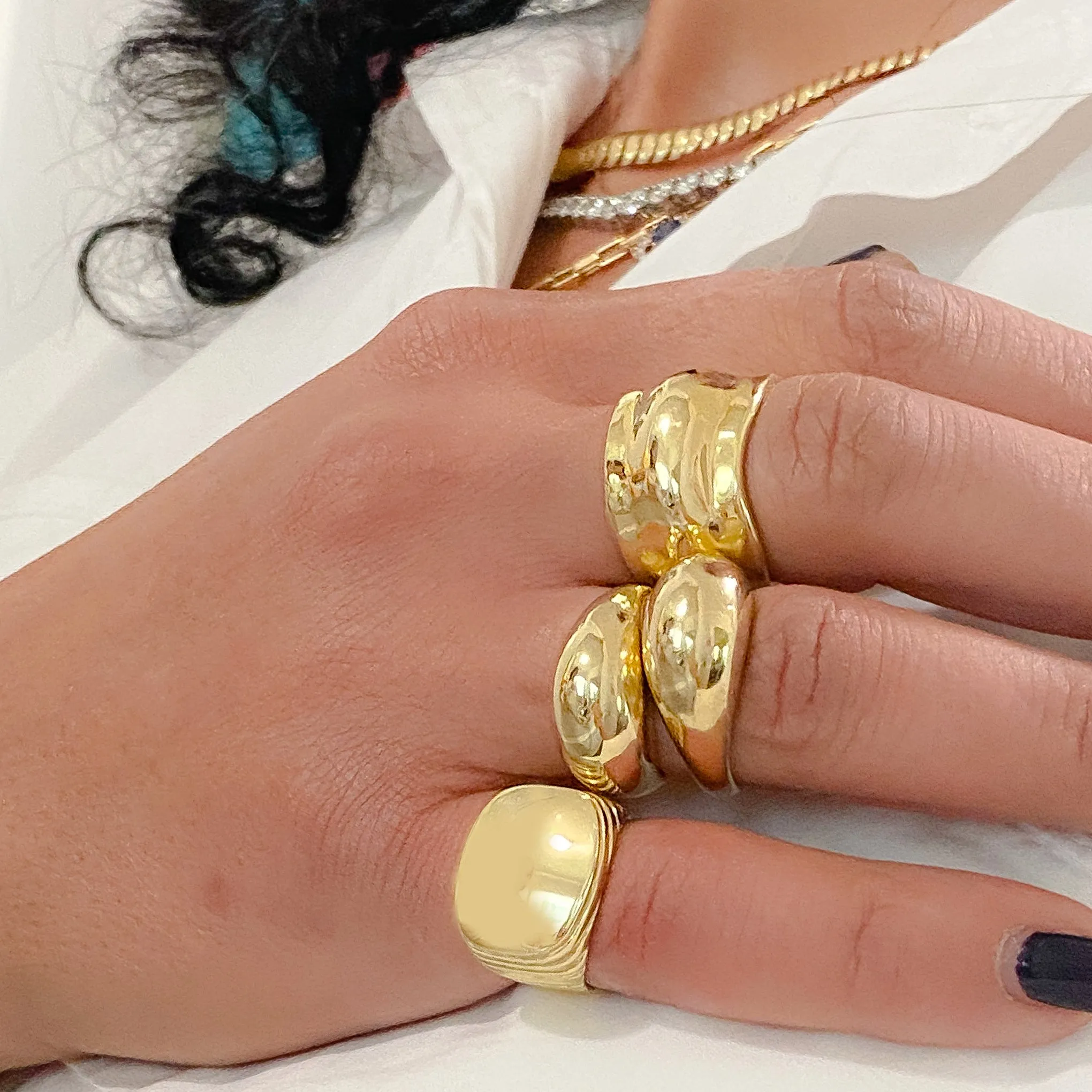14K Gold Retro Riveted Square Signet Ring