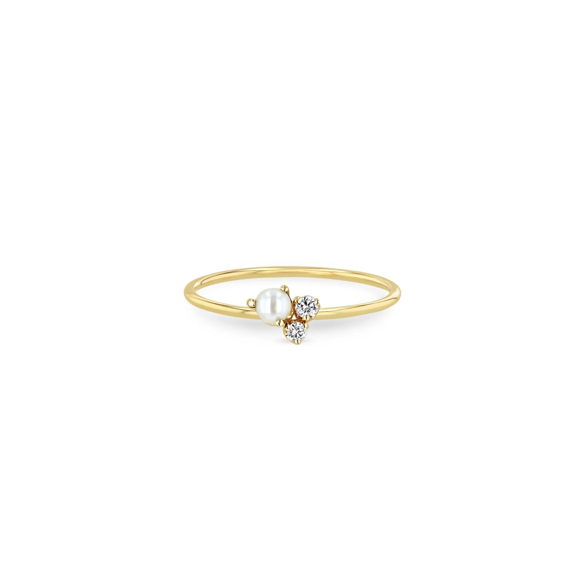 14k Mixed Prong Diamond & Pearl Cluster Ring