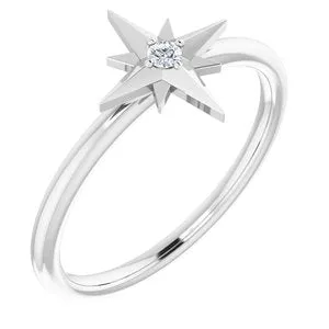 14K White .03 CT Diamond Star Ring