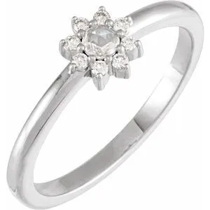 14K White 1/6 CTW Rose-Cut Natural Diamond & Faceted Natural Diamond Halo-Style Ring