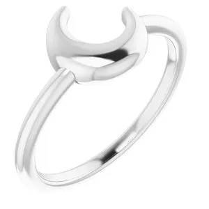 14K White Crescent Moon Ring