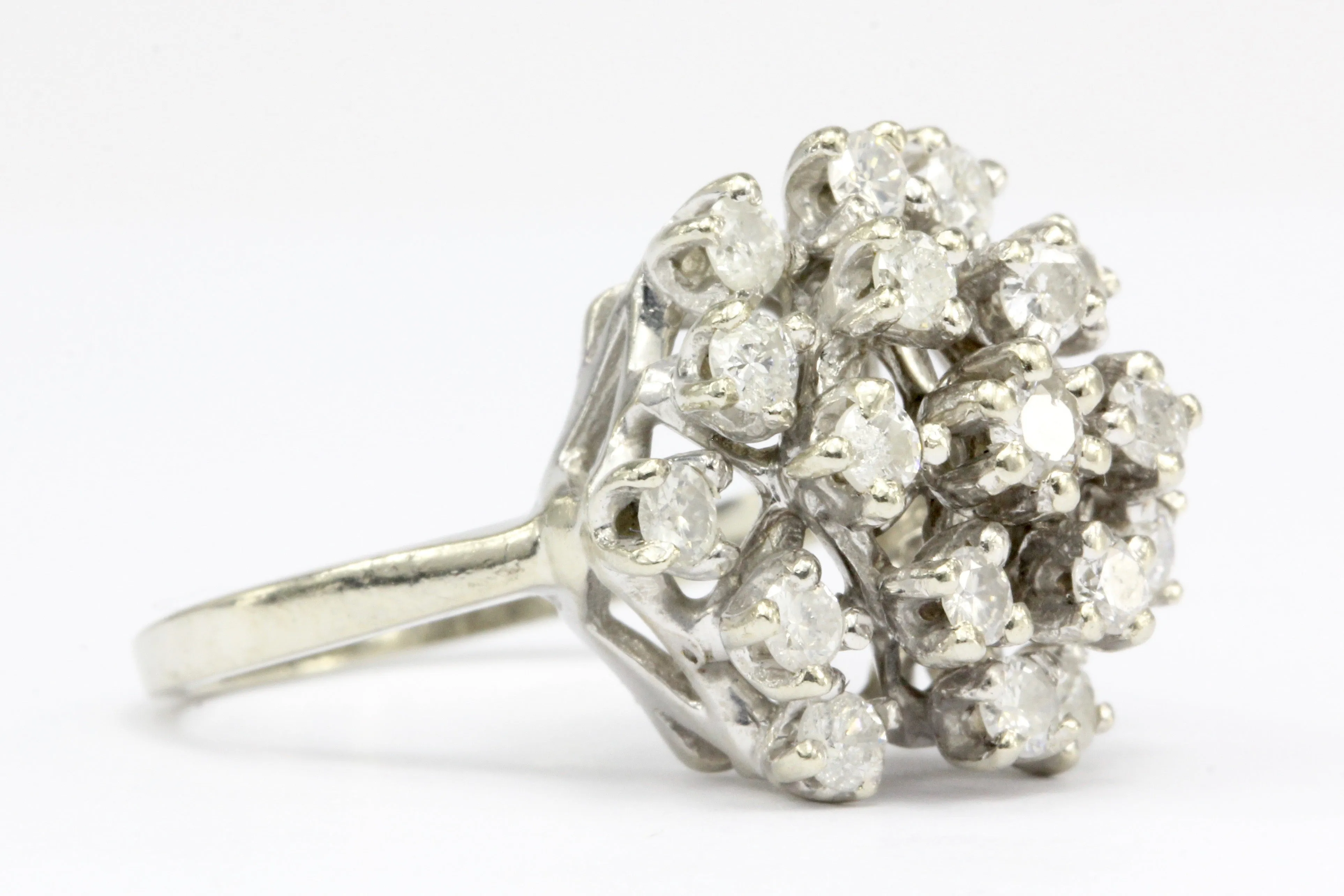 14K White Gold 1 CTW Diamond Cluster Ring Size 5.5