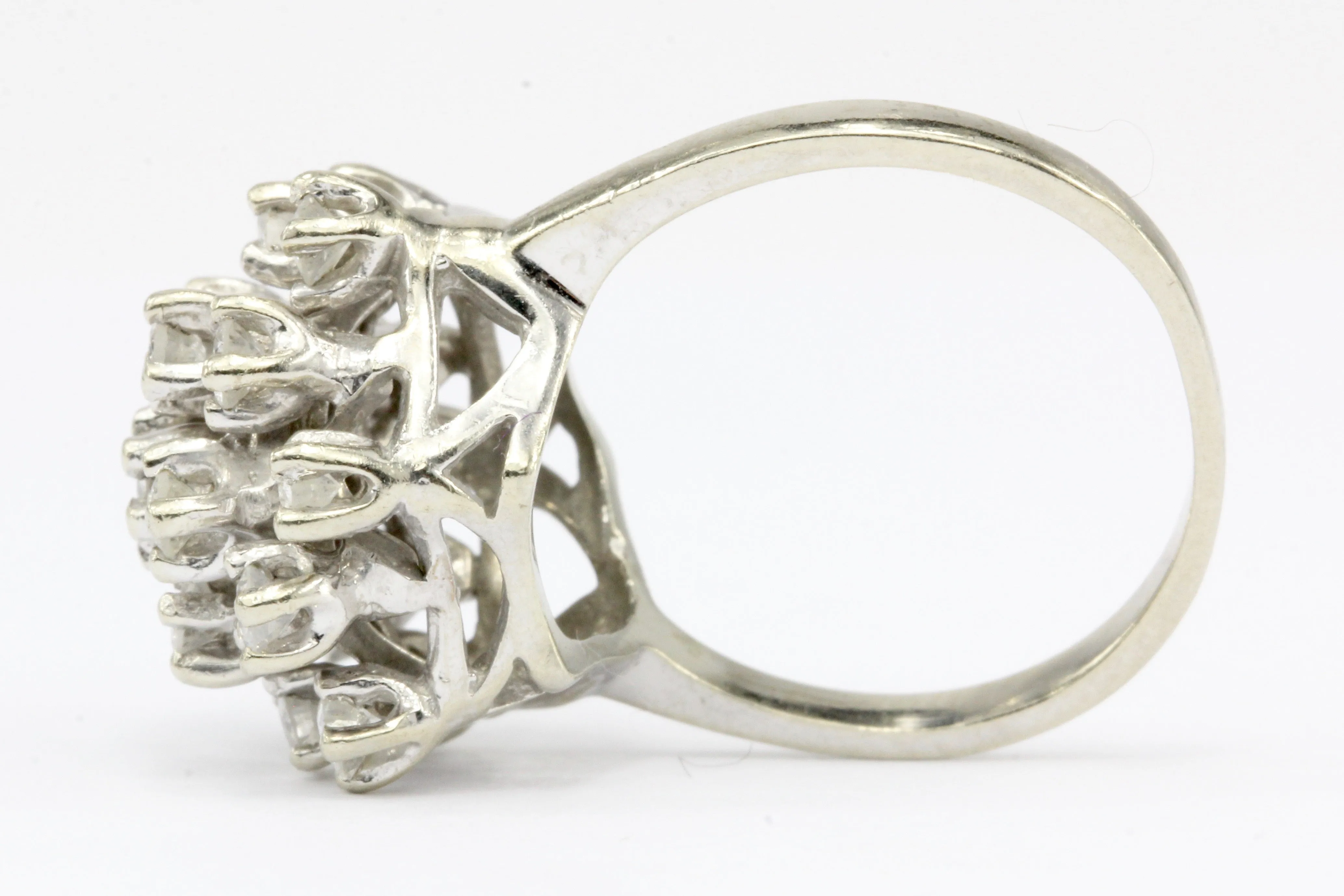 14K White Gold 1 CTW Diamond Cluster Ring Size 5.5
