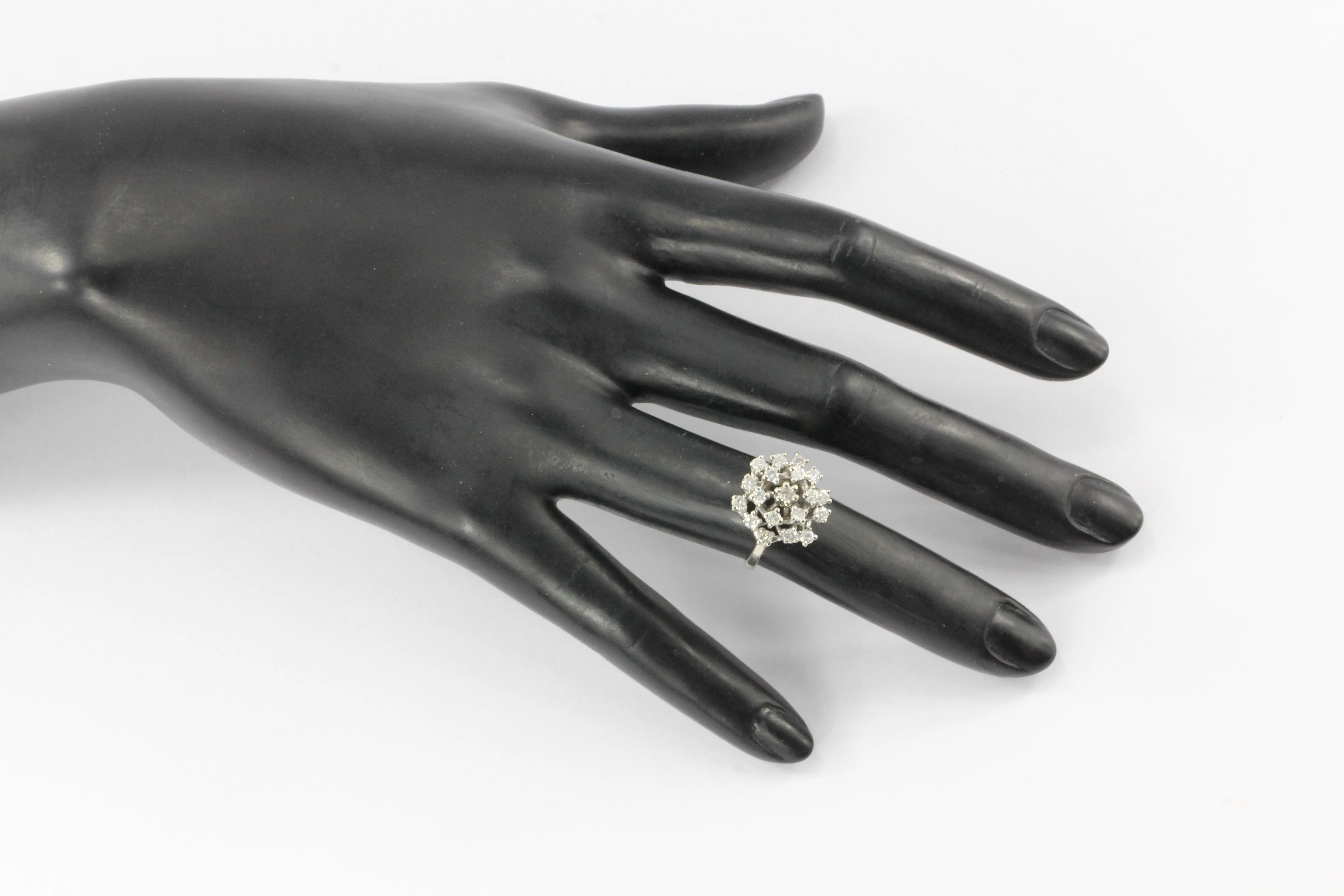 14K White Gold 1 CTW Diamond Cluster Ring Size 5.5