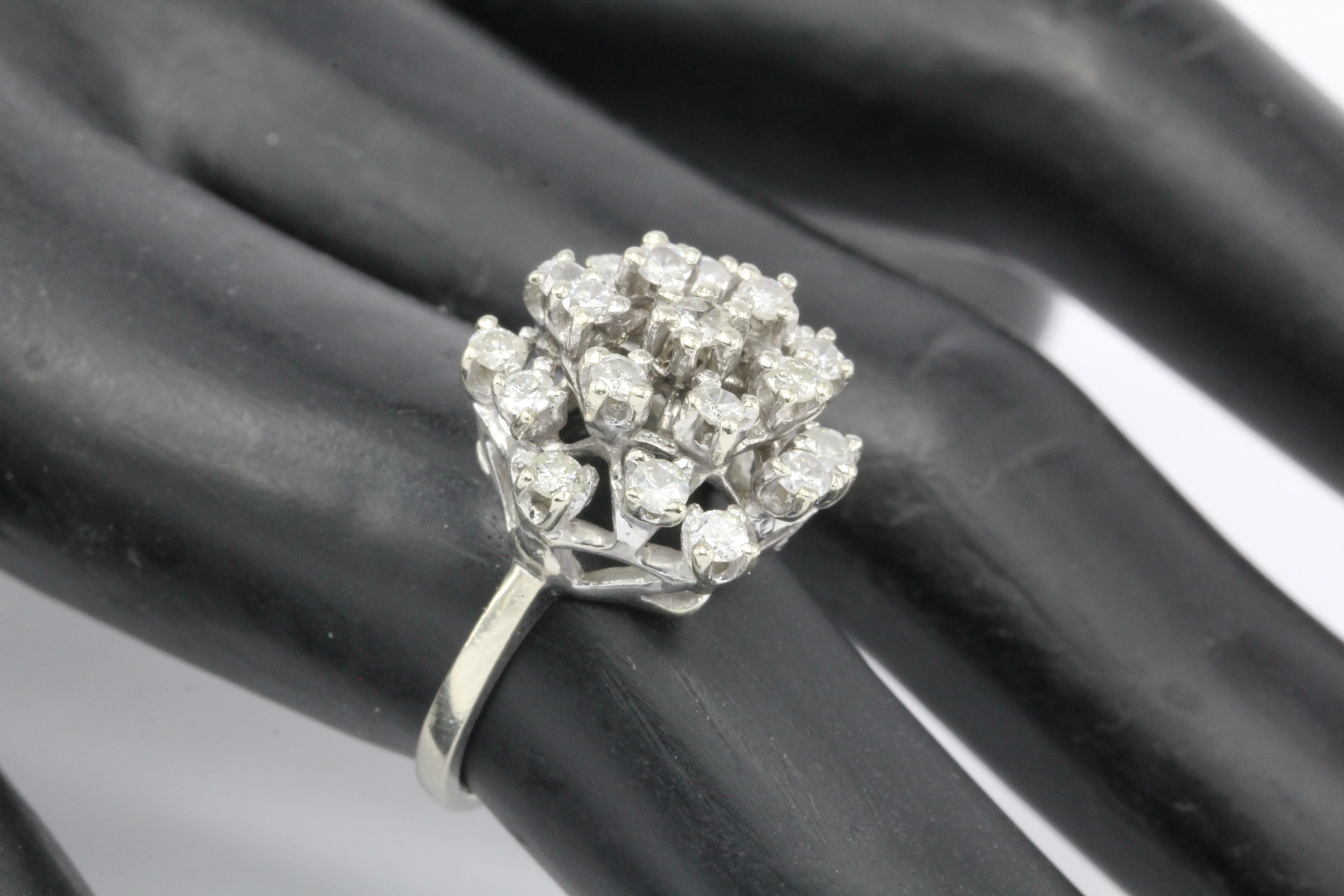 14K White Gold 1 CTW Diamond Cluster Ring Size 5.5