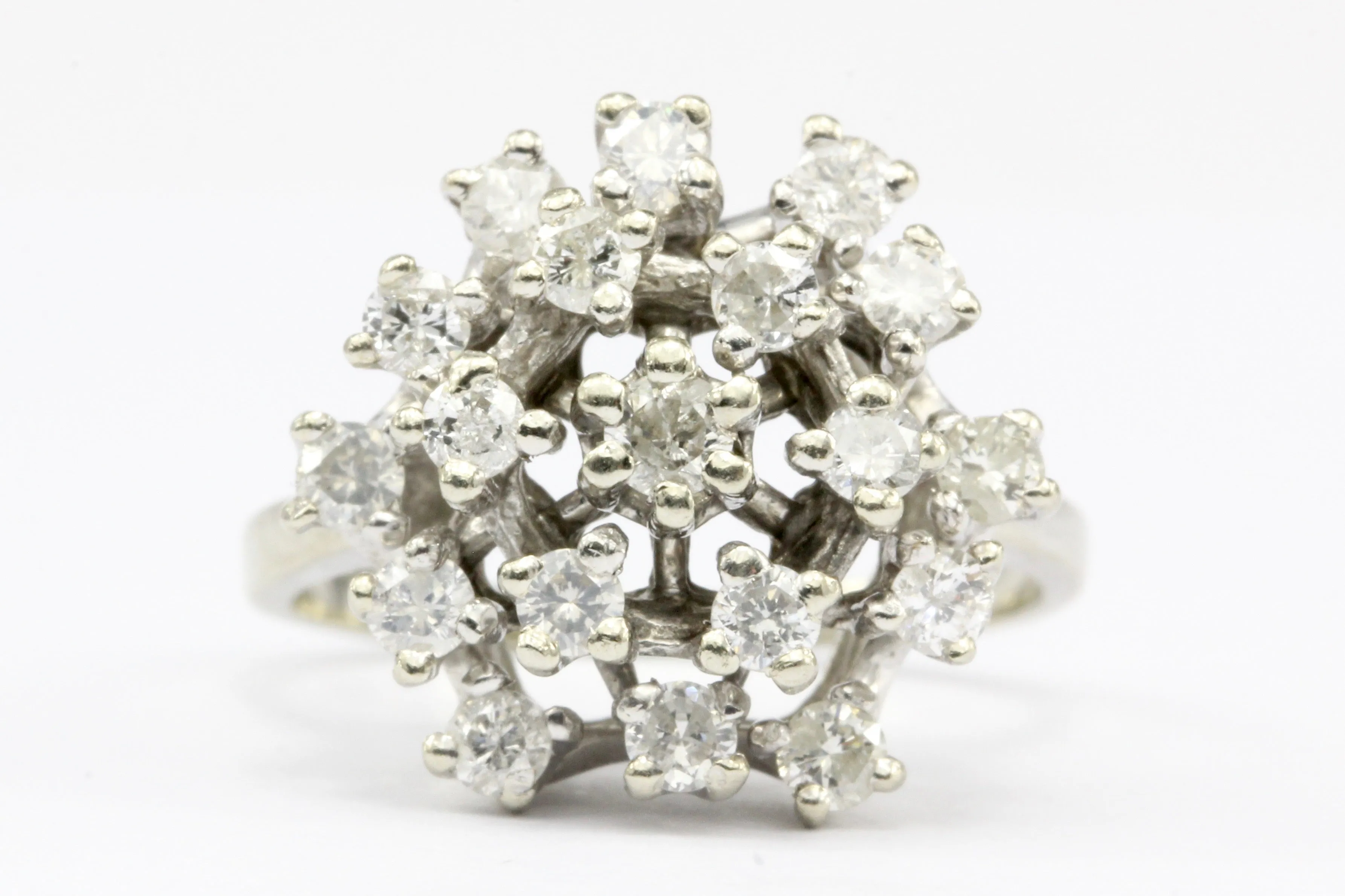 14K White Gold 1 CTW Diamond Cluster Ring Size 5.5