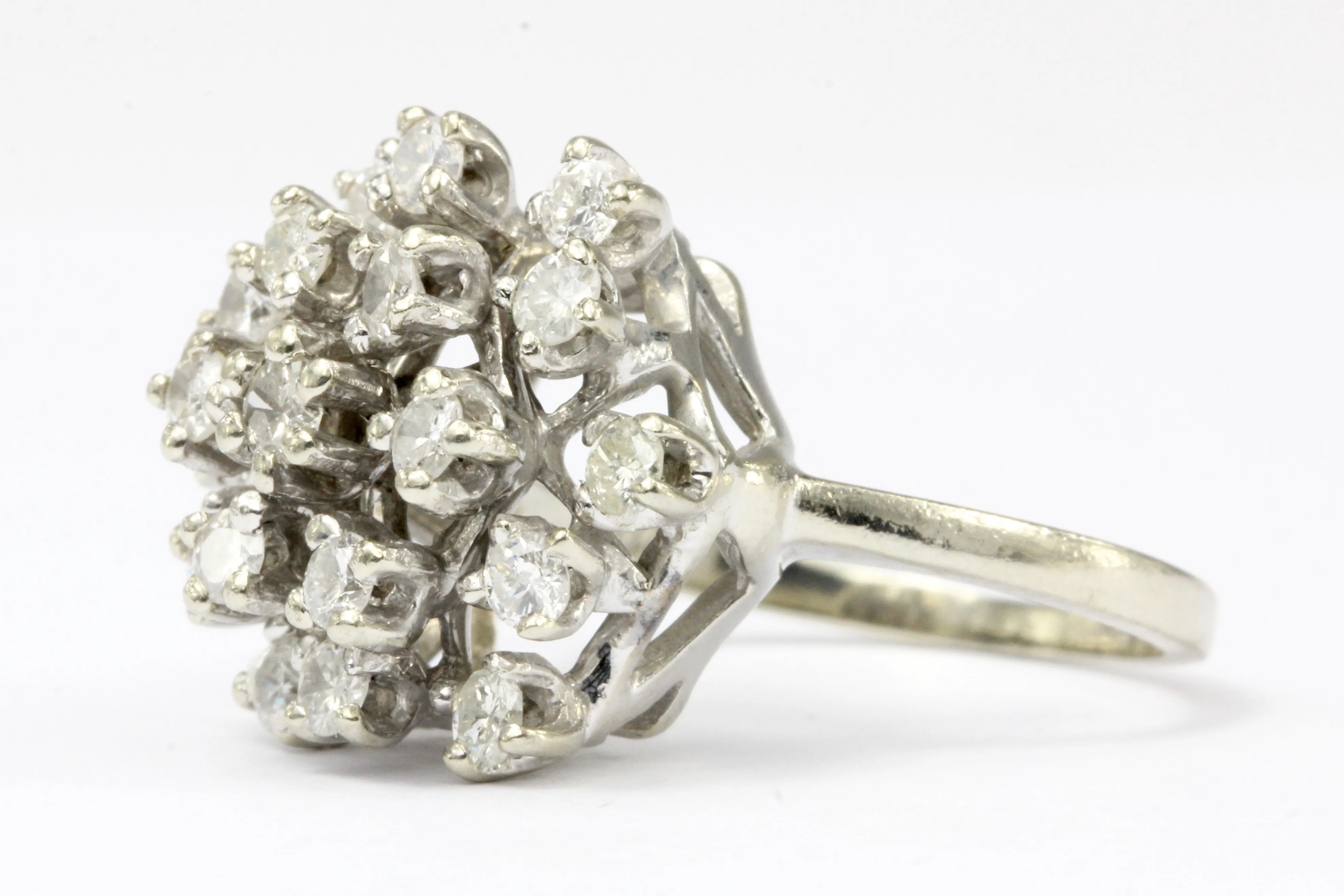 14K White Gold 1 CTW Diamond Cluster Ring Size 5.5