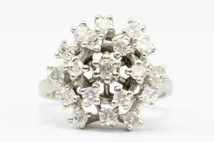 14K White Gold 1 CTW Diamond Cluster Ring Size 5.5