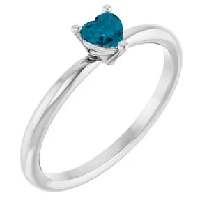14K White Natural London Blue Topaz Heart Solitaire Ring