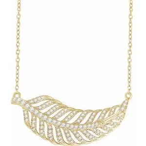 14K Yellow 3/8 CTW Diamond Leaf 16-18" Necklace