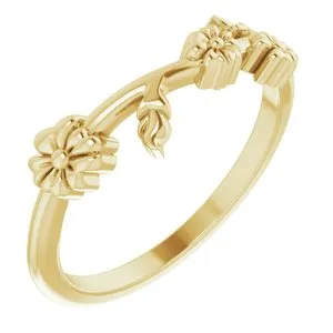 14K Yellow Floral Stackable Ring