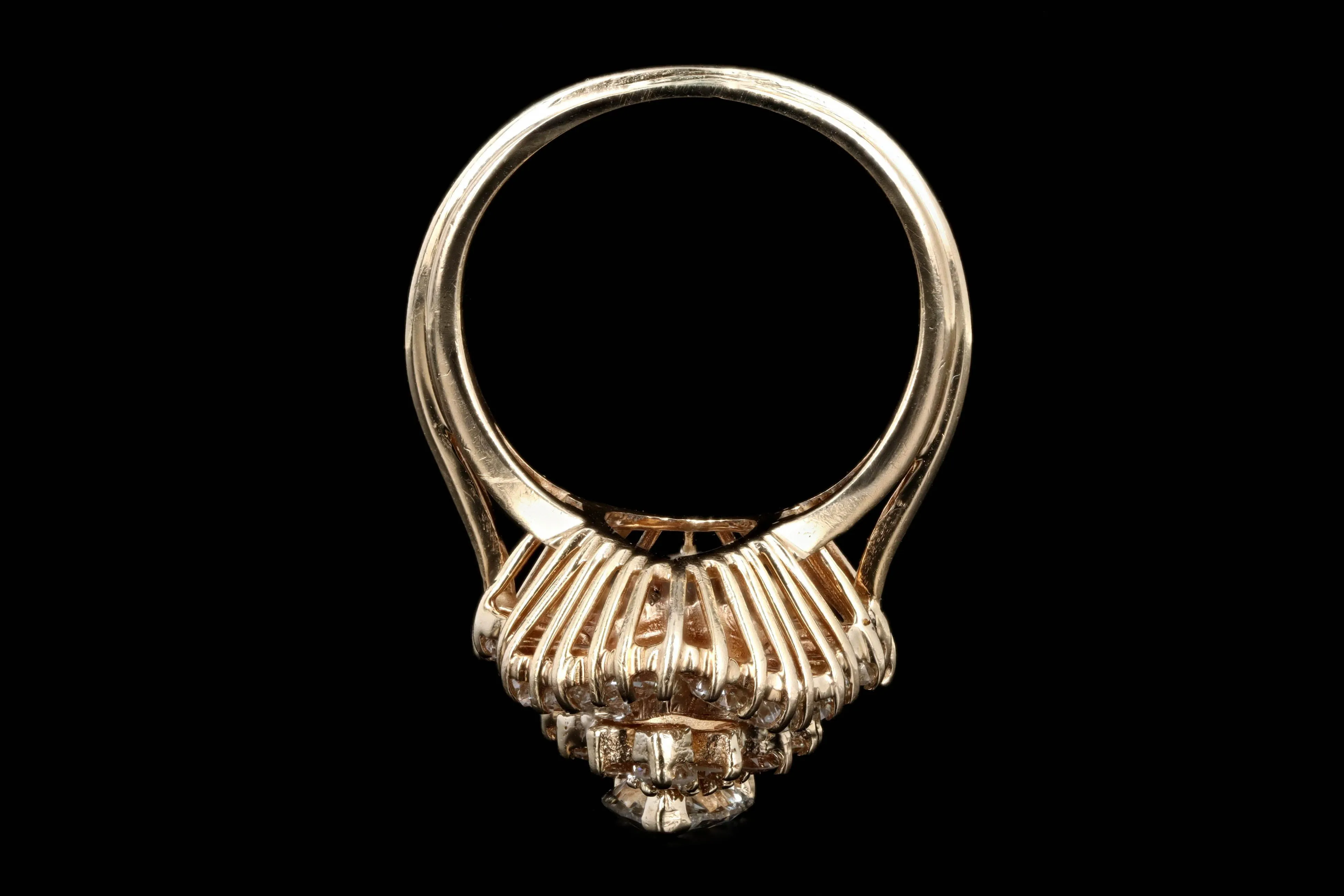 14K Yellow Gold 0.75 Carat Pear Cut Diamond Ballerina Halo Ring