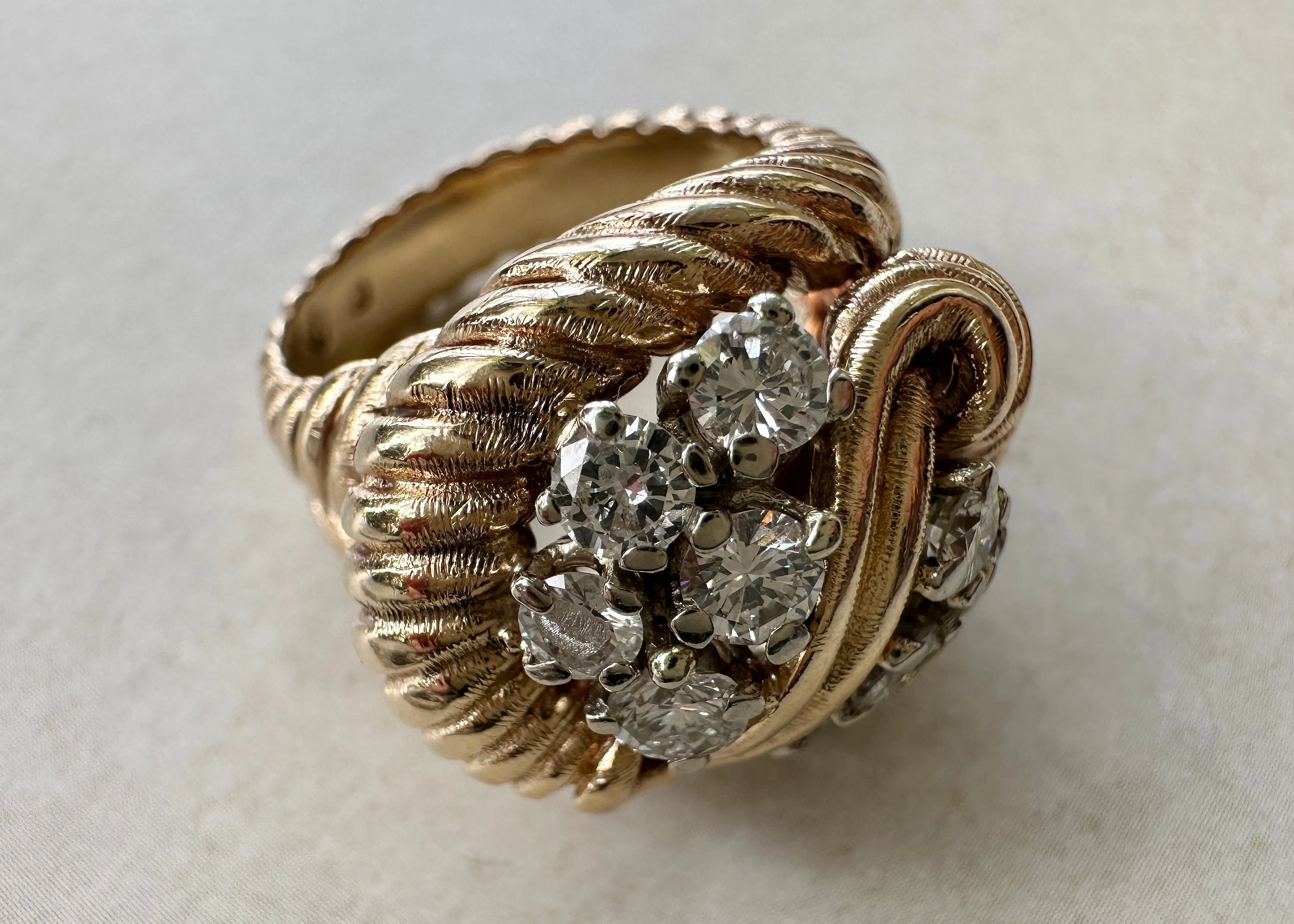 14k Yellow Gold and Diamond Rope Ring