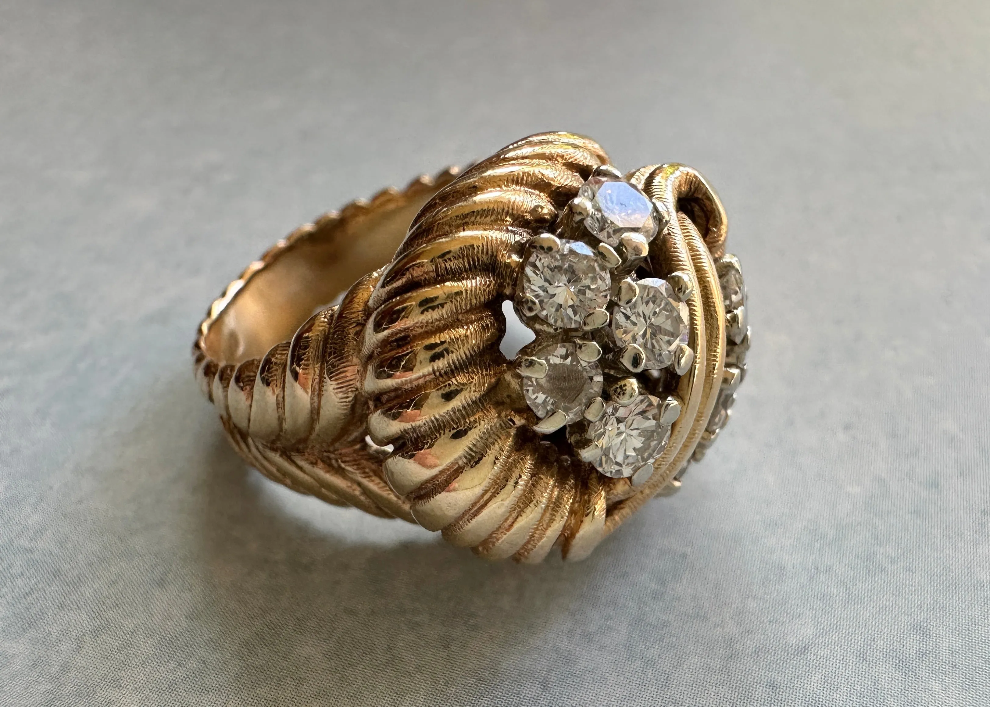 14k Yellow Gold and Diamond Rope Ring