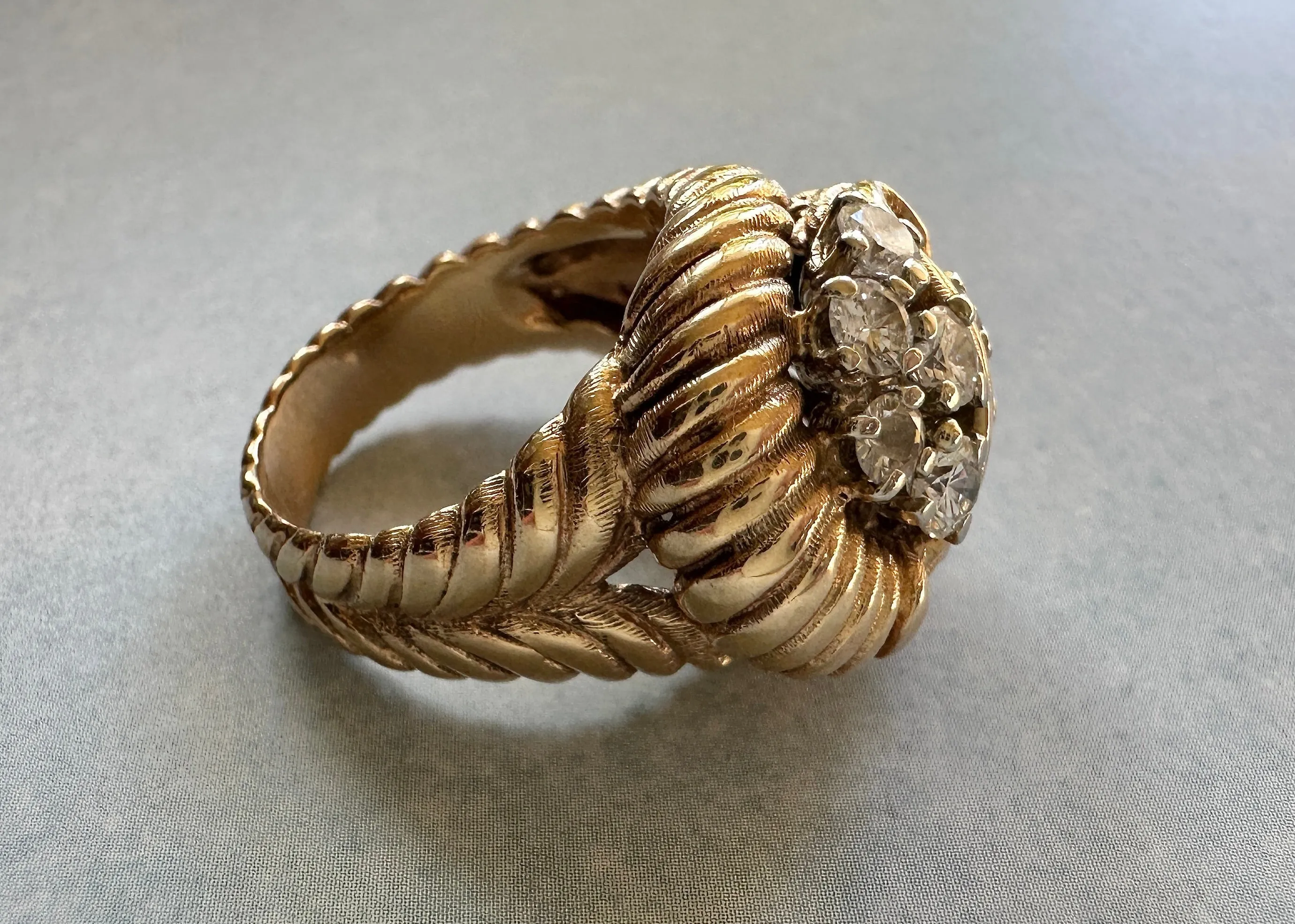 14k Yellow Gold and Diamond Rope Ring