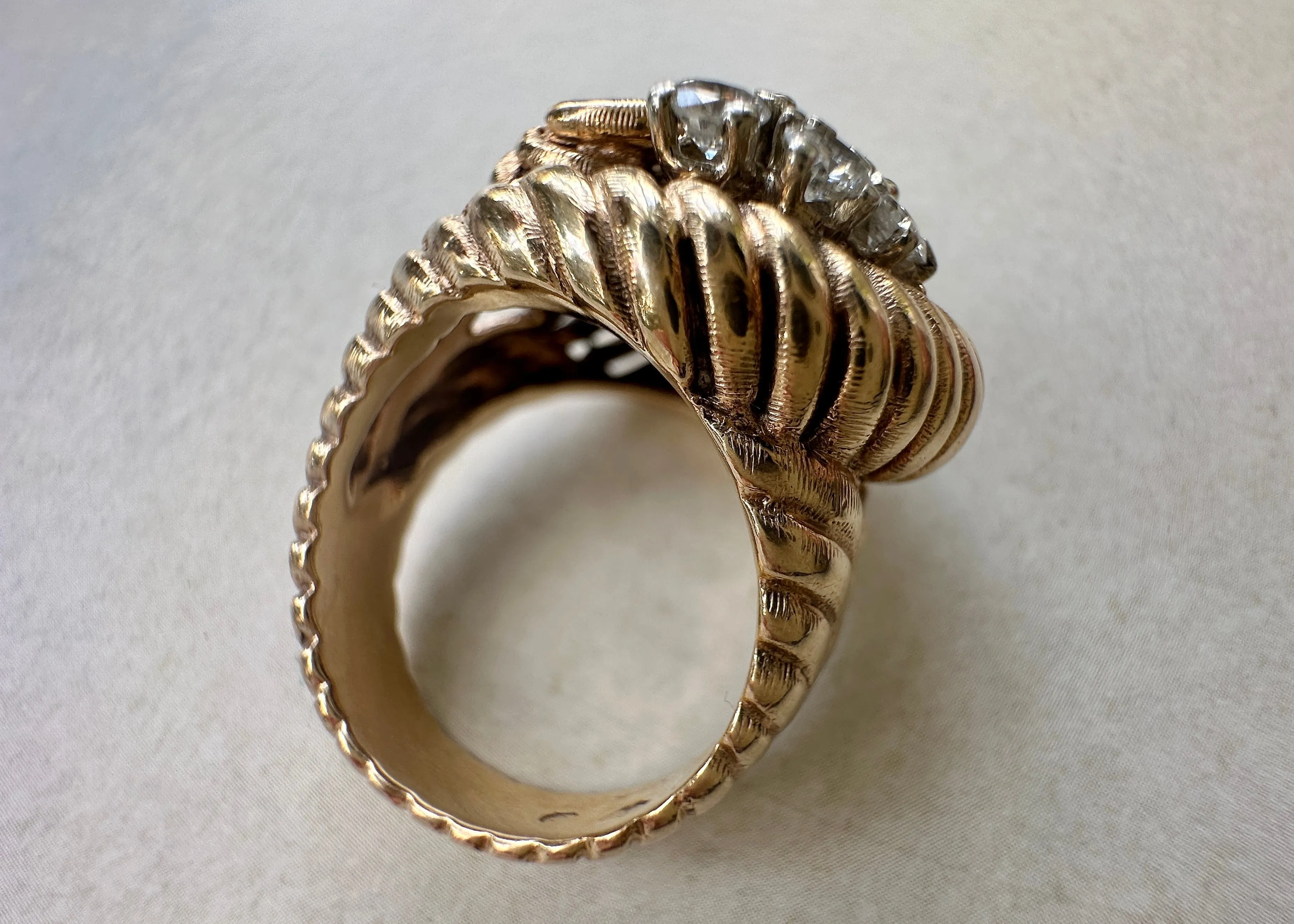 14k Yellow Gold and Diamond Rope Ring