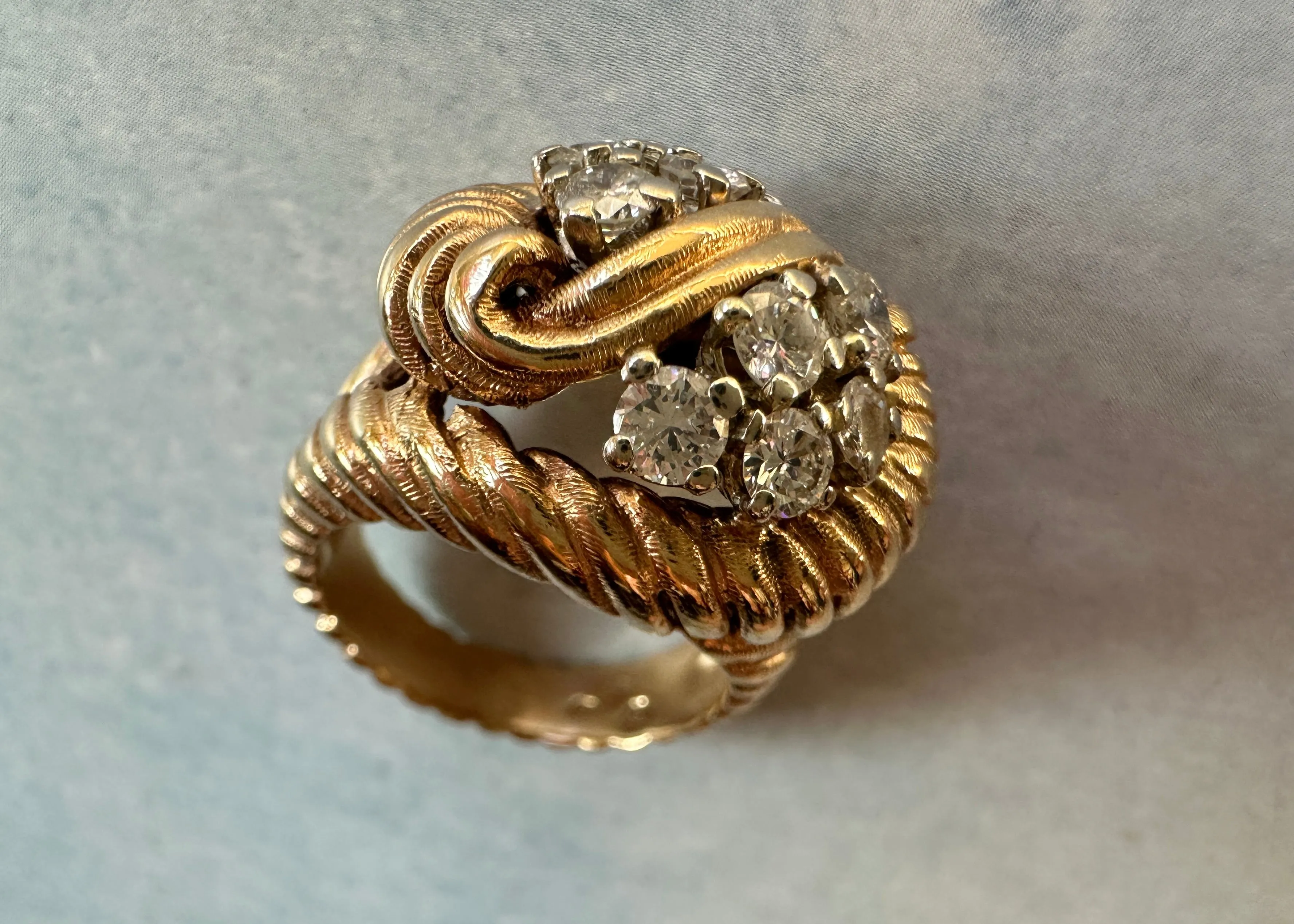 14k Yellow Gold and Diamond Rope Ring