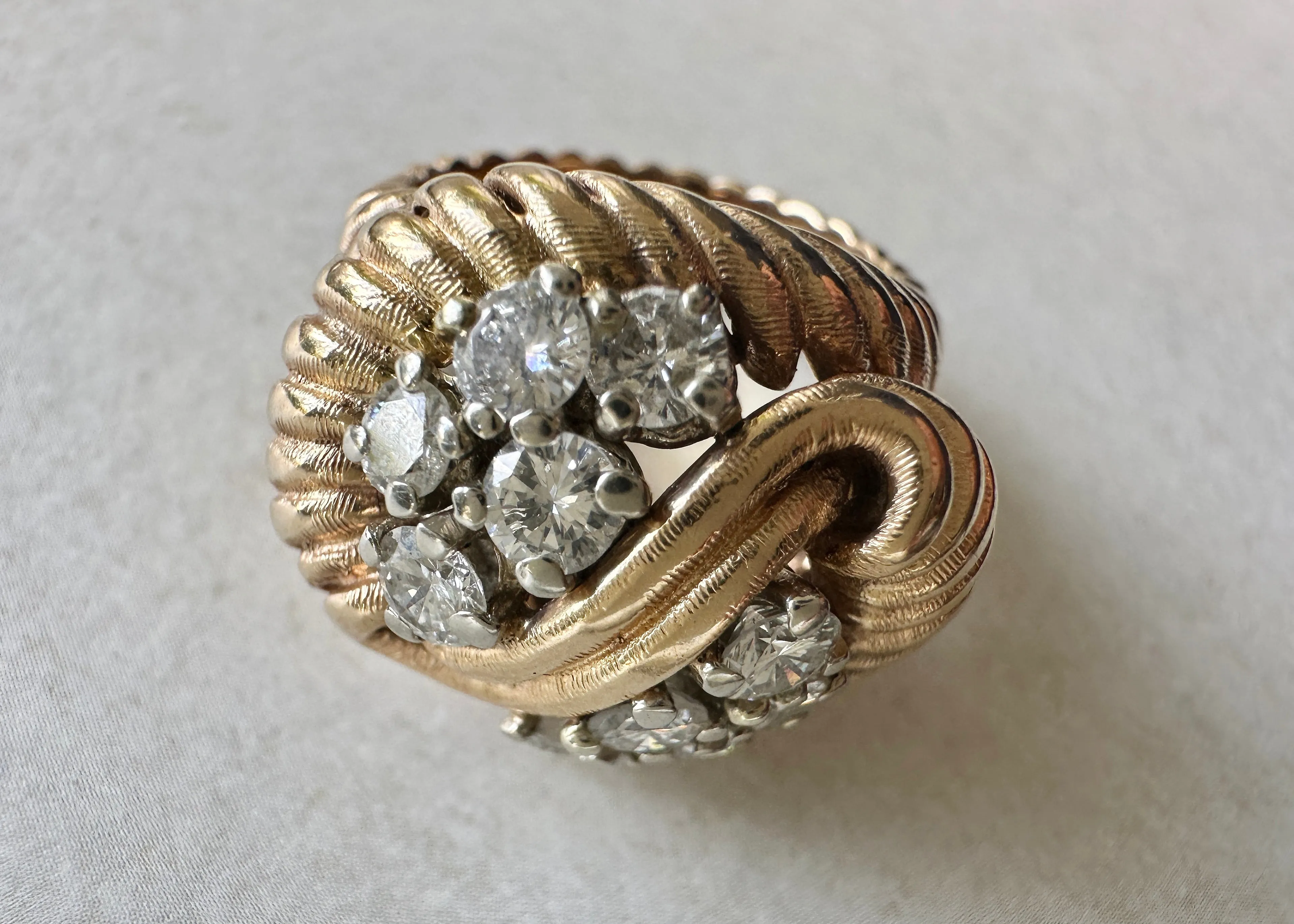 14k Yellow Gold and Diamond Rope Ring