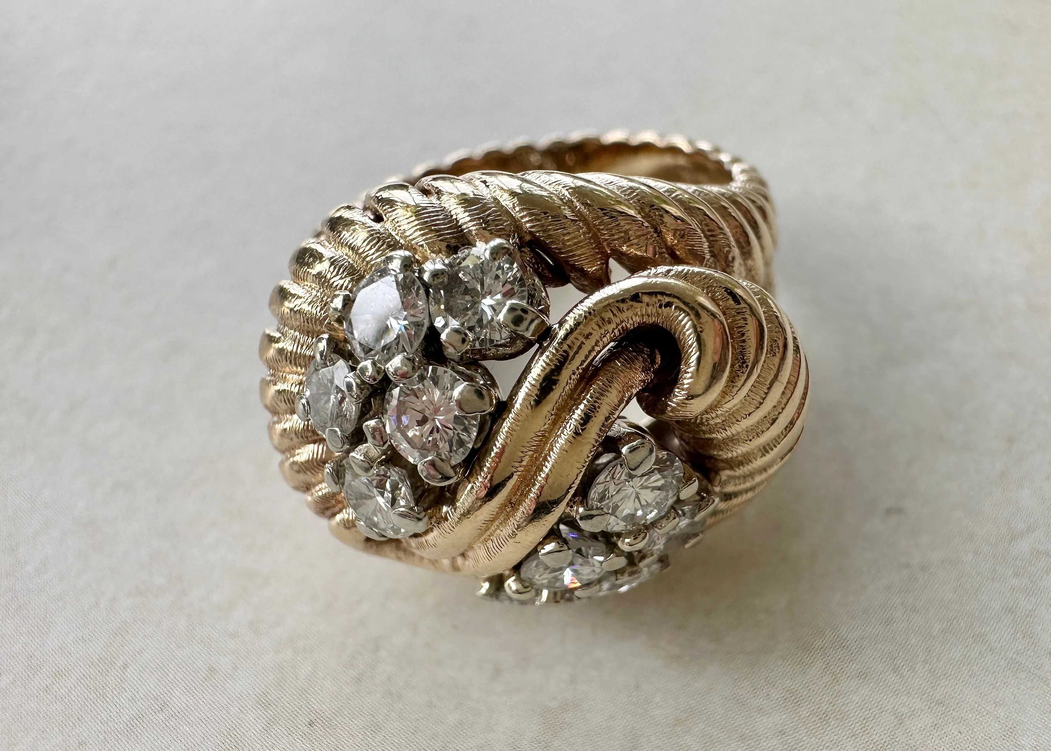 14k Yellow Gold and Diamond Rope Ring