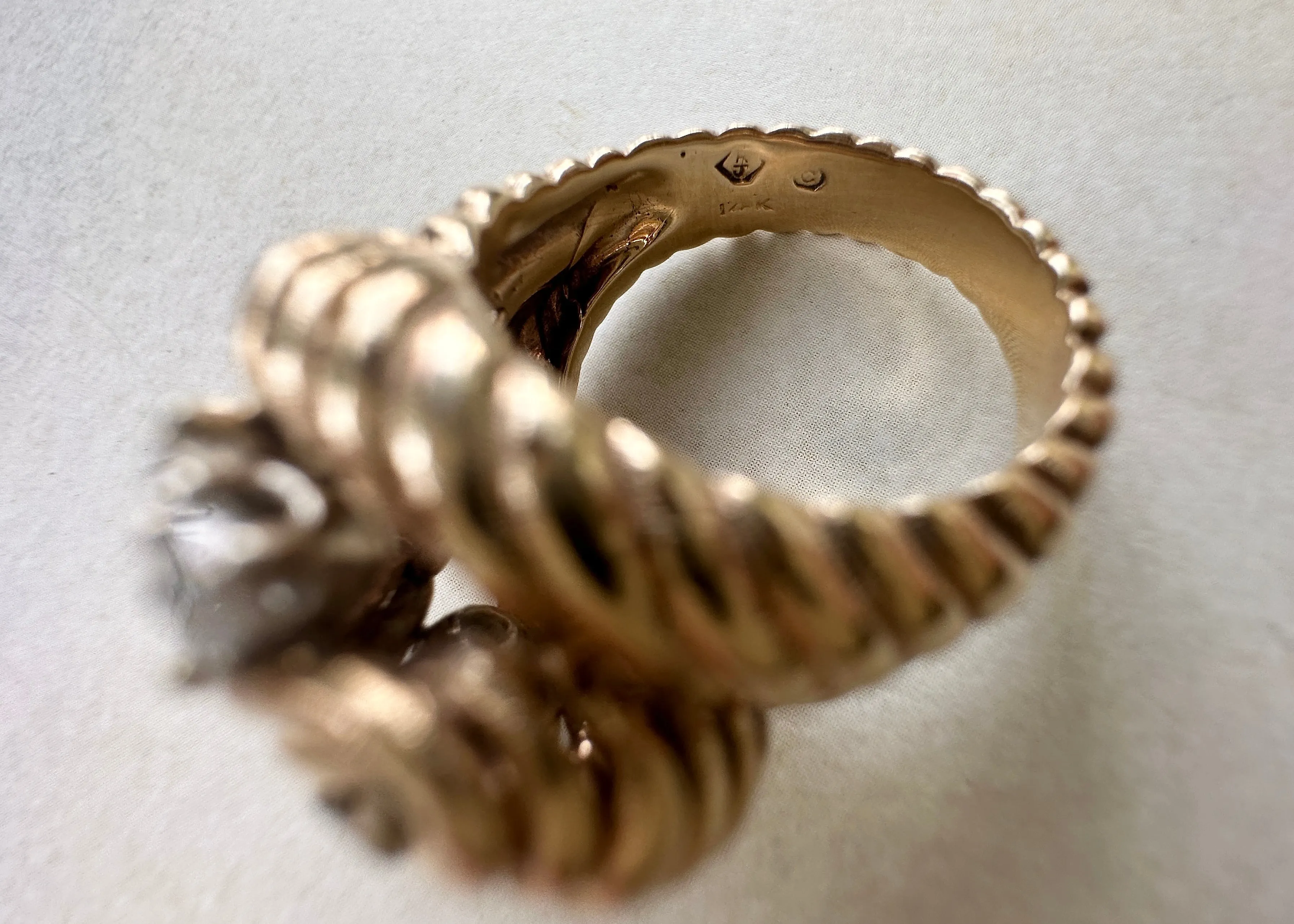 14k Yellow Gold and Diamond Rope Ring