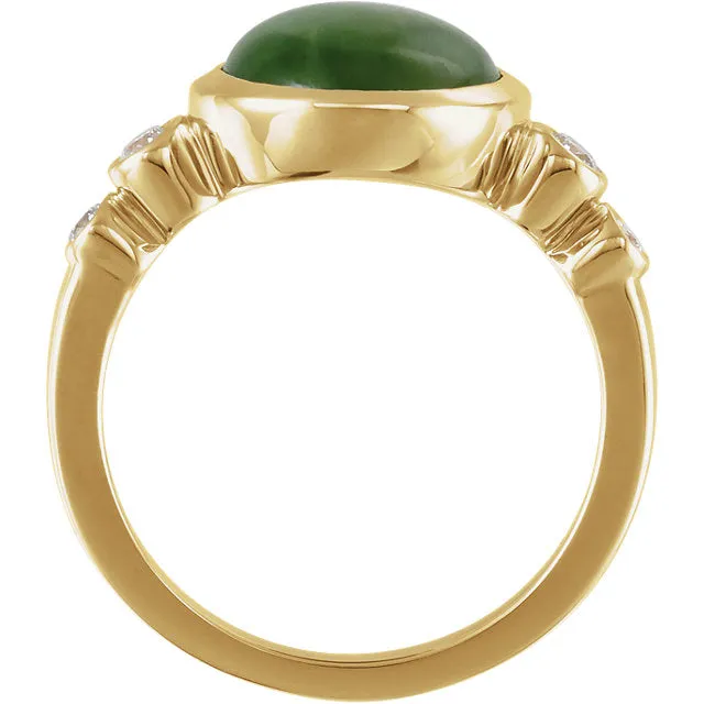 14k Yellow Gold Nephrite Jade & Diamond Accented Ring