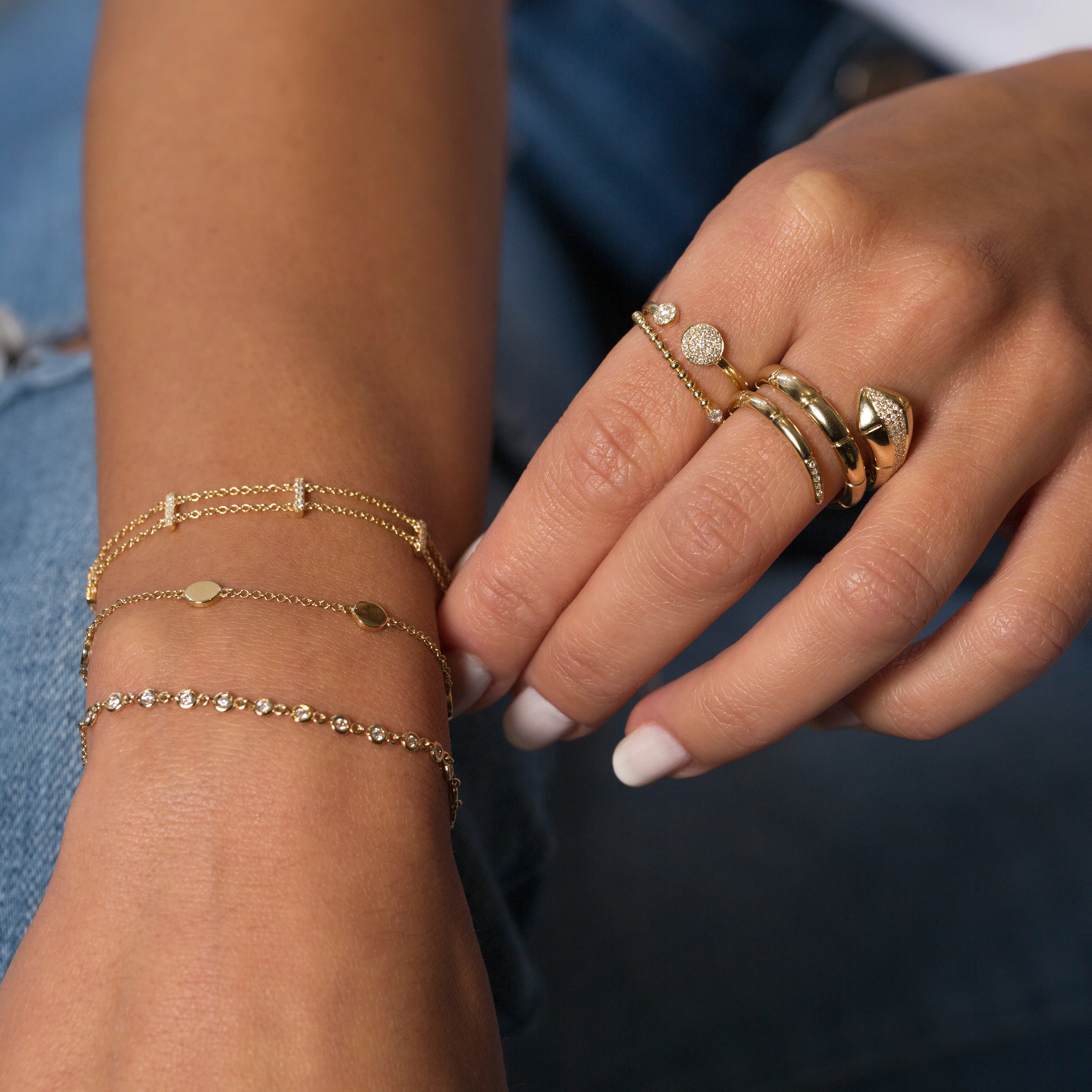 14KT GOLD DOUBLE DIAMOND DISK CUFF RING